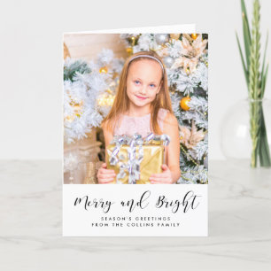 Merry and Bright elegant black font Holiday Card