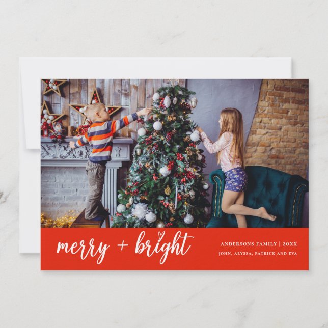 Merry and Bright Elegant Christmas Family Photo Holiday Card (Front)