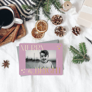 Merry and Bright Elegant Christmas Photo Foil Holiday Card