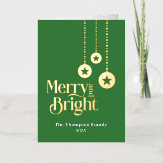 "Merry and Bright" Elegant Mid Green Folded Foil Holiday Card