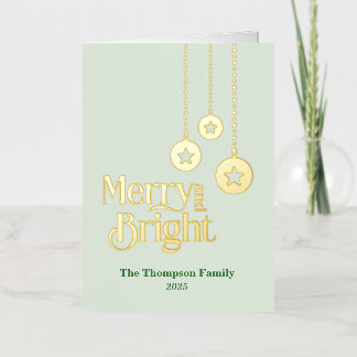 "Merry and Bright" Elegant Pale Green Folded Foil Holiday Card