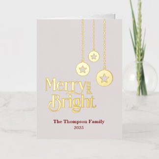 "Merry and Bright" Elegant Pale Pink Folded Foil Holiday Card