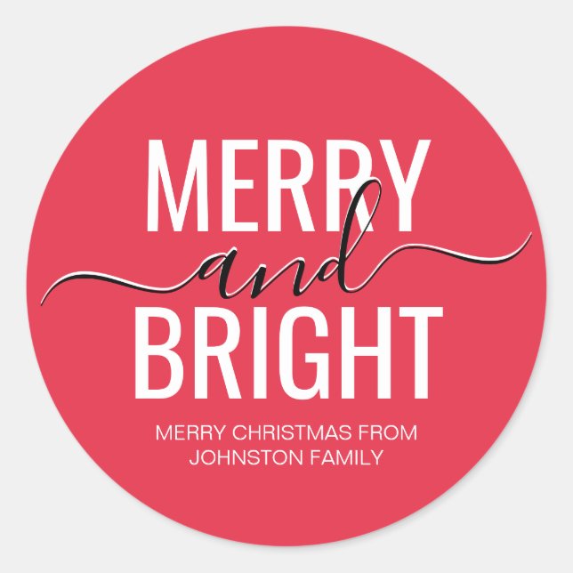 Merry and bright elegant red Christmas holiday Classic Round Sticker (Front)