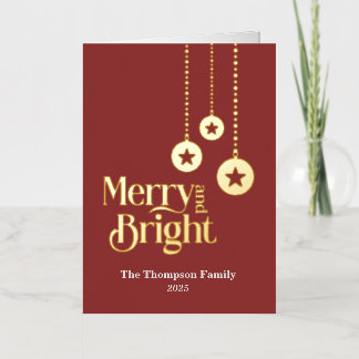 "Merry and Bright" Elegant Red Folded Foil Holiday Card
