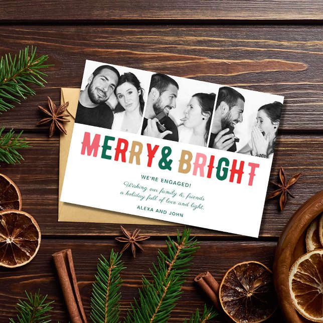 Merry and Bright Engagement Christmas Card (Merry and Bright Engagement Christmas Card)