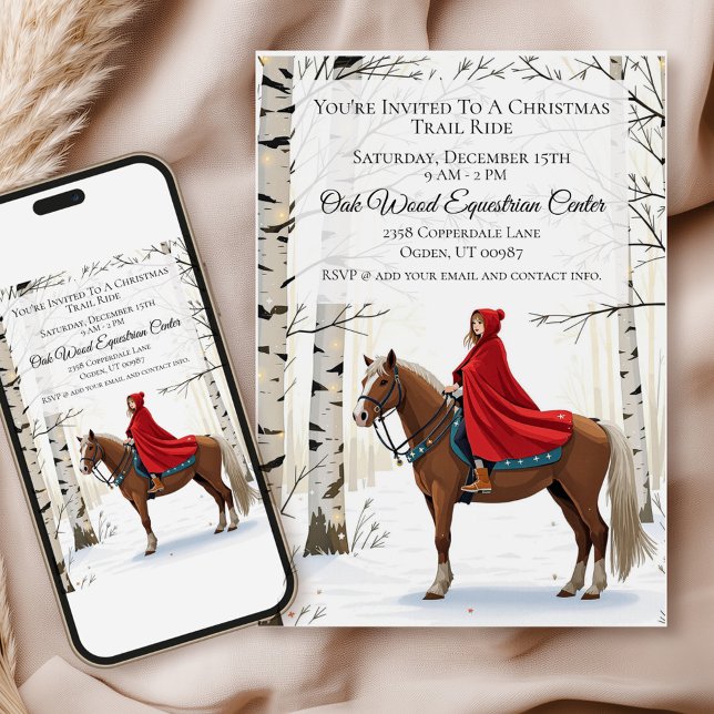 Merry And Bright Equestrian Holiday Invitation (Personalize the details for your  event and set the scene for a festive, horse-themed gathering!)