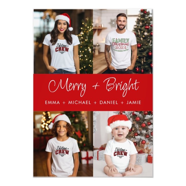 Merry and Bright Family Christmas Photo Collage (Front)