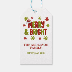 Merry and Bright Family Christmas Photo Gift Tags