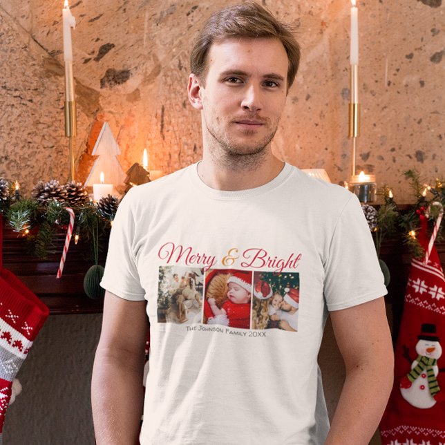 Merry and Bright family christmas photos script  T-Shirt (Creator Uploaded)