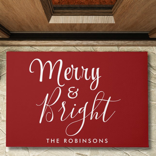 Merry and Bright Family Name Red Holiday Doormat (Creator Uploaded)