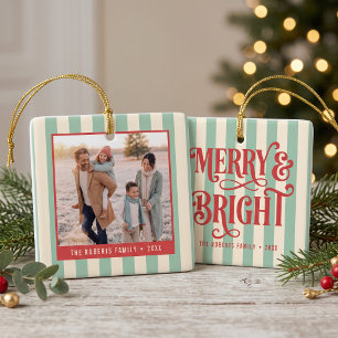 Merry and Bright Family Photo Ceramic Ornament