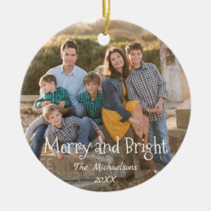 Merry and Bright Family Photo Ceramic Tree Decoration