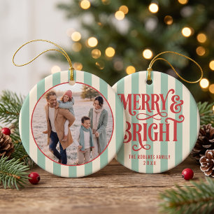 Merry and Bright Family Photo Ceramic Tree Decoration