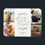 Merry and Bright Family Photo Collage Christmas Magnet<br><div class="desc">Share four of your favourite photos from the year with these "Merry and Bright" design Christmas magnets. Add your photos,  family name and year.</div>