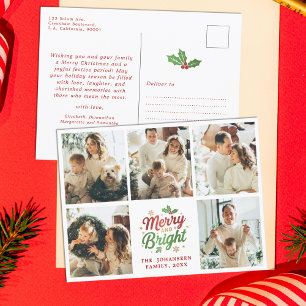 Merry and Bright Family Photo Collage Christmas Postcard