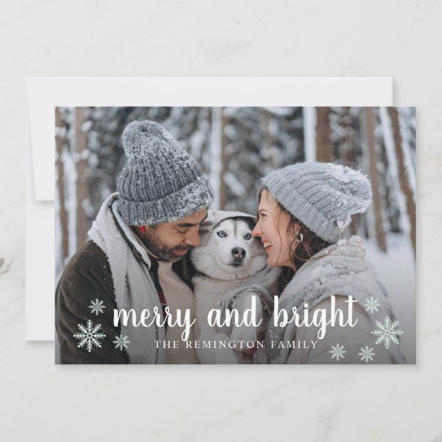 Merry And Bright Family Photo Holiday Card (Front)