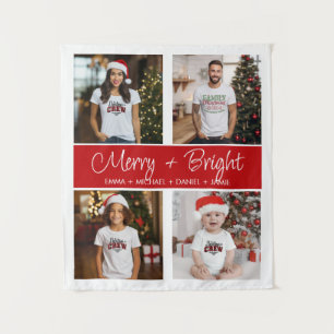 Merry And Bright Family Photo Holiday Collage  Tapestry