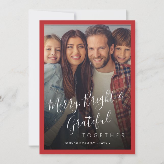 Merry and Bright family photo modern Christmas  Holiday Card (Front)