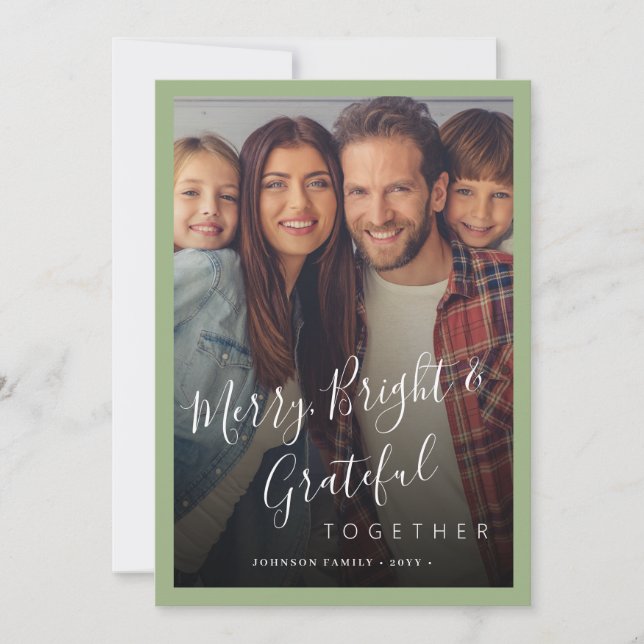 Merry and Bright family photo modern Christmas  Holiday Card (Front)
