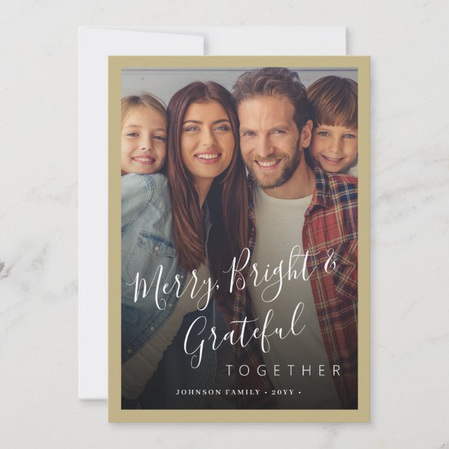 Merry and Bright family photo modern Christmas  Holiday Card (Front)