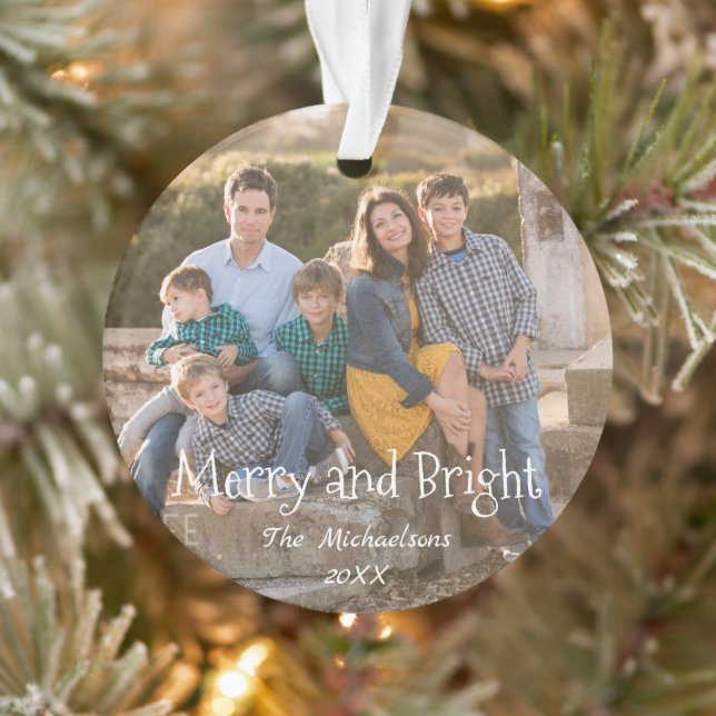 Merry and Bright Family Photo Ornament (Tree)
