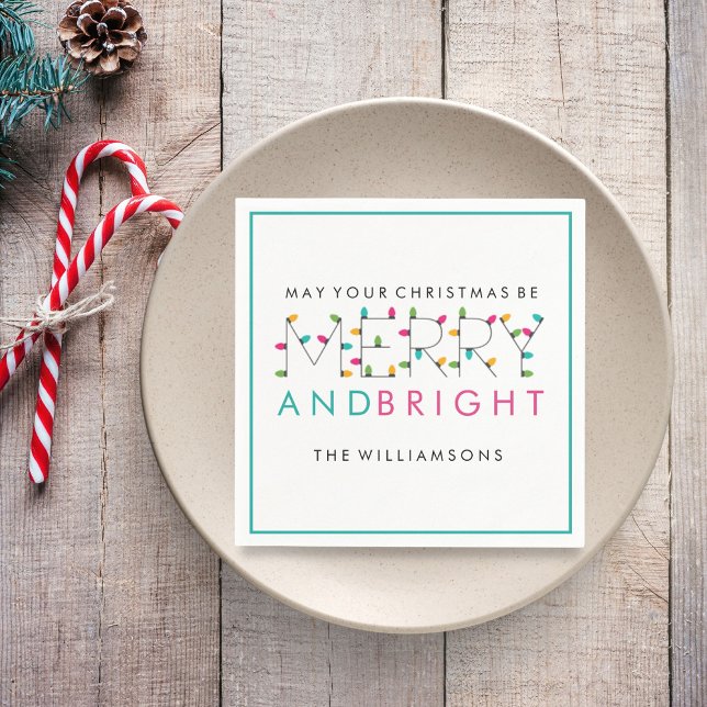 Merry and Bright Festive Christmas Tree Lights Napkin (Creator Uploaded)