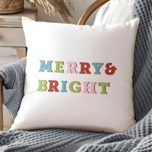Merry and Bright Festive Colorful Christmas  Cushion