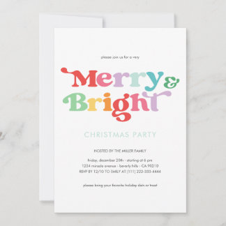 Merry And Bright Festive Colourful Retro Minimal Invitation