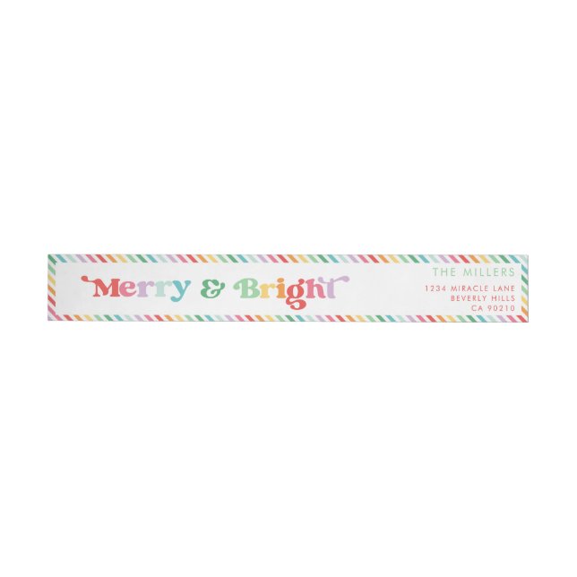 Merry And Bright Festive Colourful Retro Minimal Wrap Around Label (Individual)
