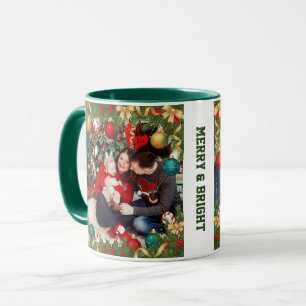Merry and Bright Festive Ornament Border 2 Photo Mug