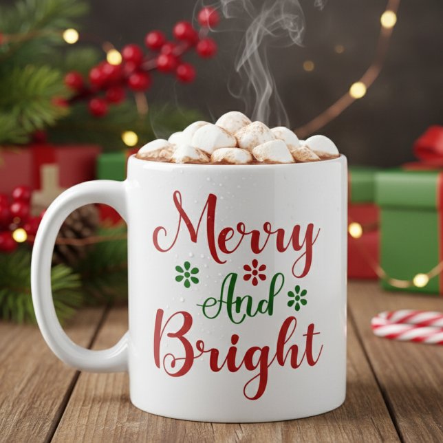 Merry and Bright Festive Red and Green Christmas Coffee Mug (Merry and Bright Festive Red and Green Christmas Coffee Mug)