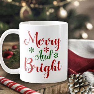 Merry and Bright Festive Red and Green Christmas Coffee Mug
