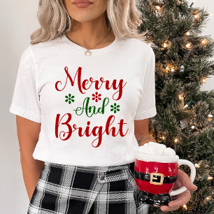 Merry and Bright Festive Red and Green Christmas T-Shirt