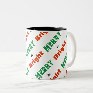 Merry and Bright Festive Red Green White Christmas Two-Tone Coffee Mug
