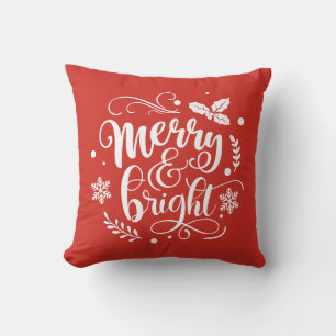 Merry and Bright Festive Red Holiday Cushion