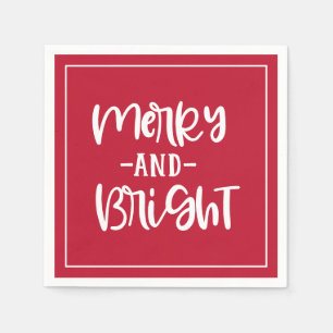 Merry And Bright Festive Script Red Holiday Napkin