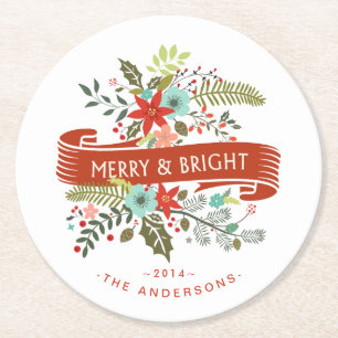 Merry and Bright Floral Christmas Cocktail Coaster