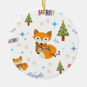 Merry and Bright Fox Ceramic Tree Decoration