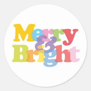 Merry And Bright Fun Colourful Christmas Holidays Classic Round Sticker