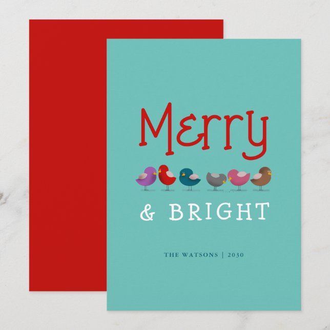 Merry and Bright Fun Cute Christmas Holiday Card (Front/Back)
