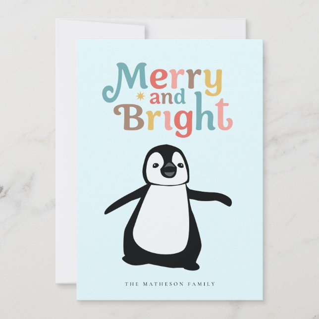 Merry and Bright fun cute Penguin Christmas custom Holiday Card (Front)