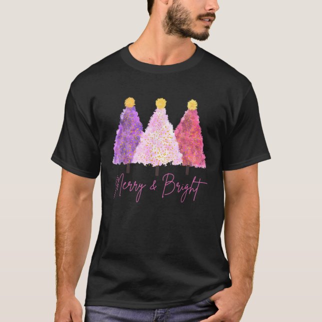 Merry And Bright Funny Pink Christmas Trees Cosy W T-Shirt (Front)