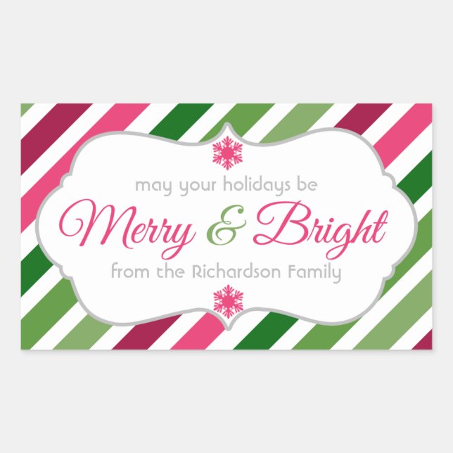 Merry and Bright Gift Tag Custom Holiday Stickers (Front)