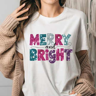 Merry and Bright Glitte-like Christmas Vibes pink  T-Shirt