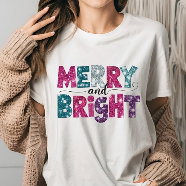 Merry and Bright Glitte-like Christmas Vibes pink  T-Shirt (Creator Uploaded)