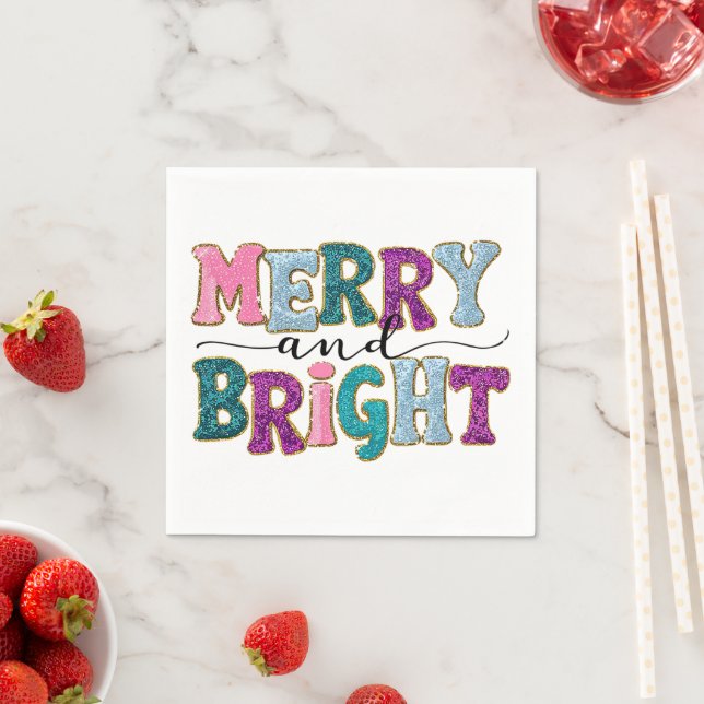 Merry and Bright Glitter Christmas Napkin (Insitu)