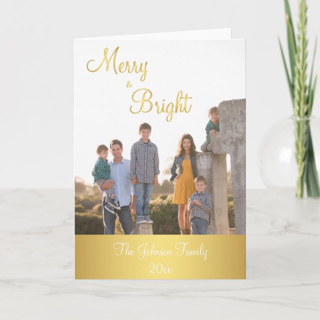 Merry And Bright Gold Christmas Greeting Cards (Front)