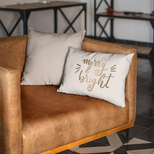 Merry and bright - gold decorative cushion