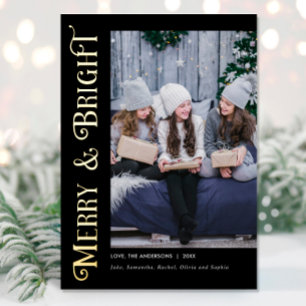Merry and Bright Gold Foil Elegant photo Christmas Holiday Card