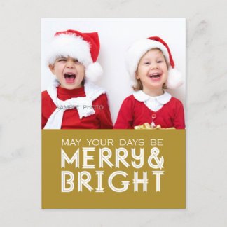 MERRY AND BRIGHT GOLD PHOTO HOLIDAY POSTCARD